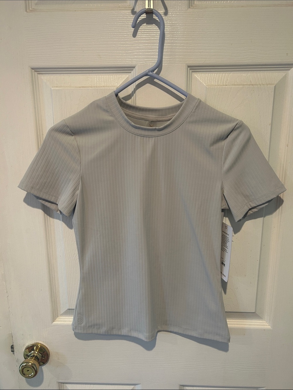 RHONE Women’s Short Sleeve Ribbed Crewneck Top - Light Gray